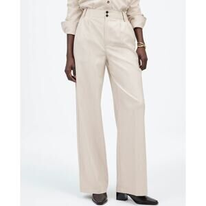 Madewell Harlow Wide-Leg Trouser 8 Pebble Stone Brushed Twill Pleated Slider Tab